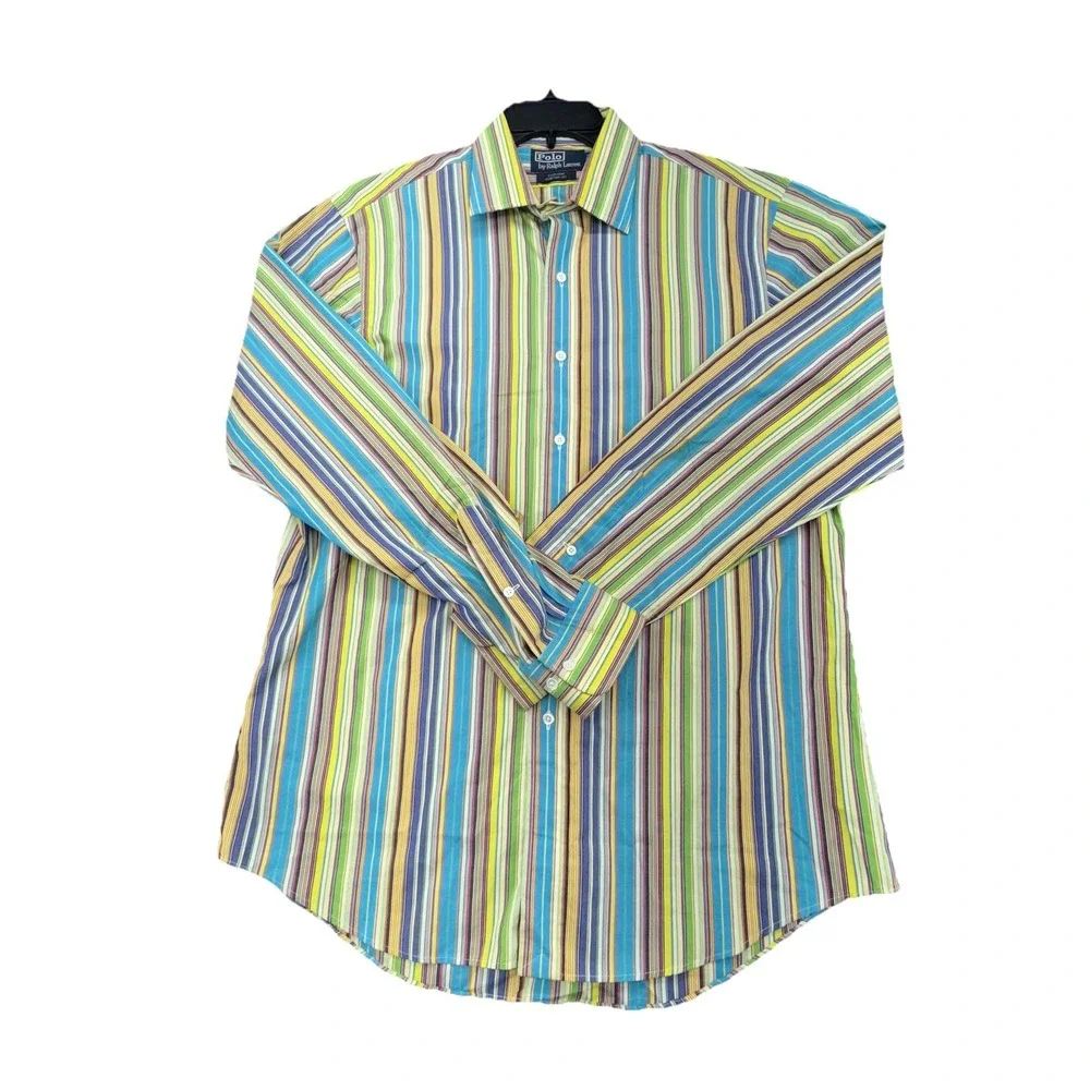 VINTAGE Polo Ralph Lauren Shirt XL 16.5 Curham Candy Stripe‎ Mens RL 90s